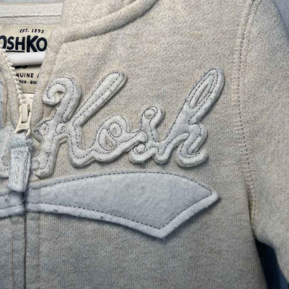 OshKosh B'gosh Girls Full Zip Hoodie Cream Glitter Toddler Size 3T Sweatshirt
